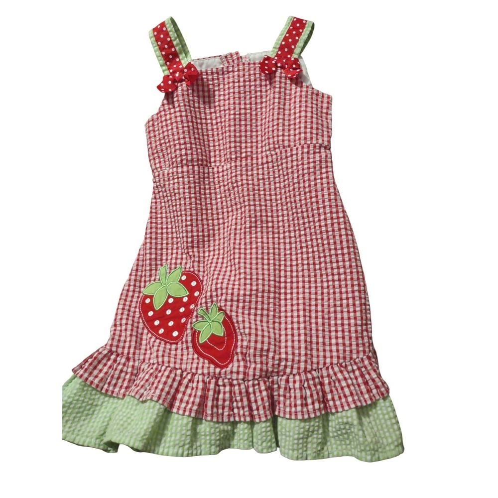 Rare Editions Gingham Plaid Embroidered Strawberry Sundress 5 Casual Spring